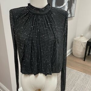 Self Portrait Black Rhinestone Mesh Top - Sz UK 10 (US 6) (runs size small)